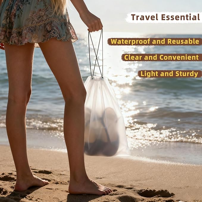 12 PCS Clear Shoe Bags for Travel, 11.8" x 15.7" Travel Shoe Bags for Storage and Packing, Waterproof Drawstring Shoe Bag for Traveling, Travel Essentials for Women and Men