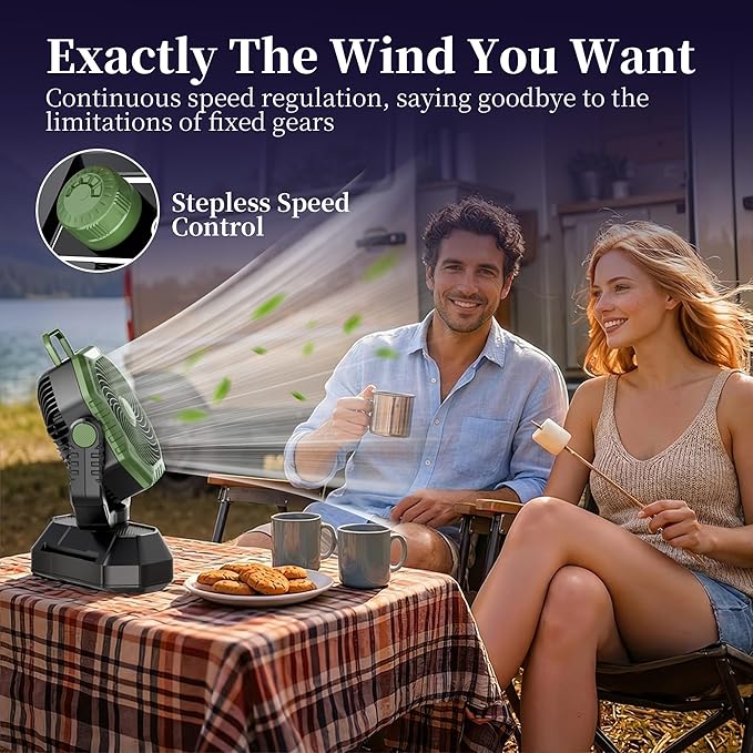 AJVV Camping Fan with Light, Remote and Oscillation, Battery Powered Hanging Tent Fan, Rechargeable Portable for Camp, Outdoor, Emergencies, Fishing, RV Travel, Jobsite