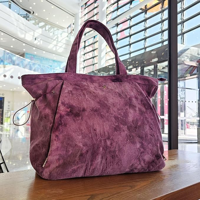 ESVAN Corduroy Yoga Tote Bag Gifts for Women Drawstring Yoga Mat Bag for Office Workout Travel Carryall Pilates Gym