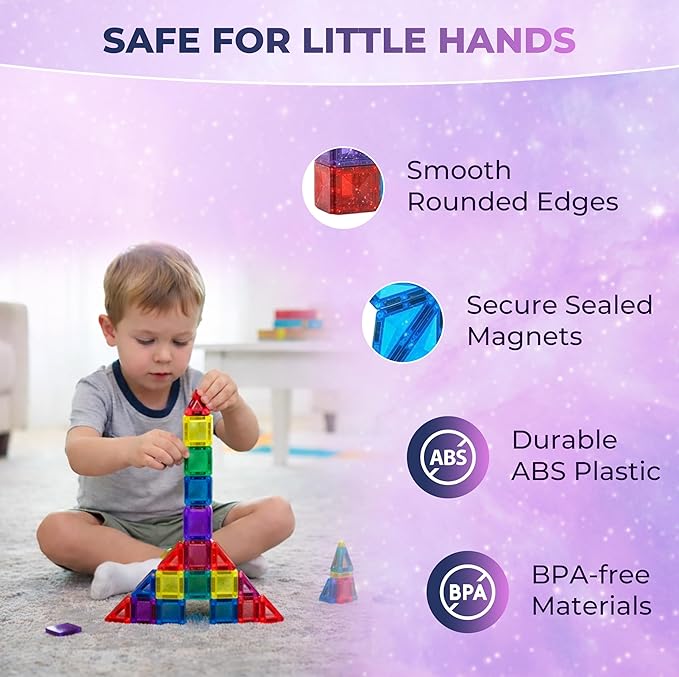Desire Deluxe Micro Magnetic Tiles Building Blocks Toy - STEM Educational Travel Size Magnetic Blocks for Kids, Learning Sensory Montessori Toddler Magnetic Toys for Boys&Girls 3+ YO (28PCS, Glitter)