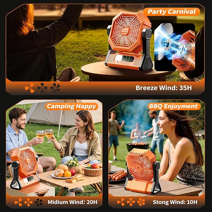 VVU&CCO Table Fan Portable Fan for Camping with LED Lantern,10000mAh Rechargeable Battery,30H Runtime,USB-C Fast Charging,3 Speeds Strong Airflow,Cordless for Travel Barbecue Home Office Tent Desk
