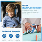 rockpapa Comfort Kids Headphones for School, Lightweight Foldable Portable Childs Boys Girls Teens Headphones Wired 3.5mm with 4.9ft Cord for Travel Airplane Tablet Phone Pad Laptop White/Blue