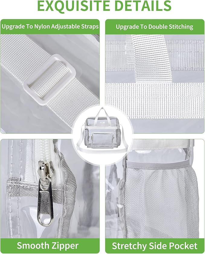 MAY TREE Clear Bag for Stadium Events 12×6×12 Clear Tote Lunch Bag with Reinforced Straps for Work, Sporting Events and Gym, White