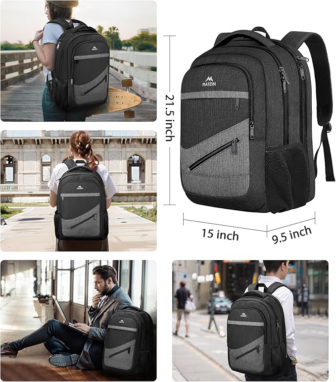MATEIN Extra Large 50 L Travel Laptop Backpack, Water Resistant Work Computer Backpack with Anti Theft Pocket, TSA Friendly Business Daypack with Multiple Organizer Pockets for Men, Black Grey