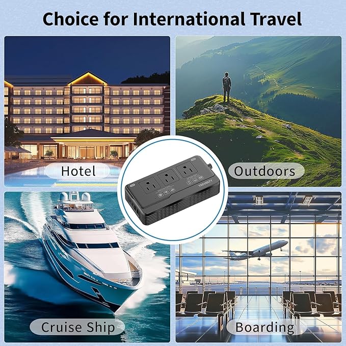 2000W Voltage Converter US to Europe for Hair Dryers, 7-in-1 220V to 110V Converter for European Travel with 3 AC/2 USBA/2 USBC Ports, Universal Power Converter Adapter Combo with EU/UK/IT/AU