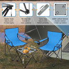 HaSteeL Folding Camping Chair Set of 3, Foldable Blue Camp Chairs & Grey Table, Large Lawn Chair Portable for Adults Hiking, Fishing, Picnic, Outdoor BBQ, Travel, Sports, Cup Holders & Storage Bags
