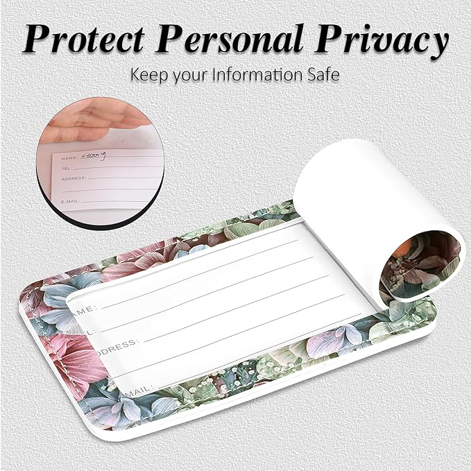Luggage Tags for Suitcases, 2 Pack Cute PU Leather Luggage Tag TSA Approved with Stainless Steel Loop and Address Card Baggage Tag for Travel&Cruise Ships&Shipping Happy Flower, by Chelmon