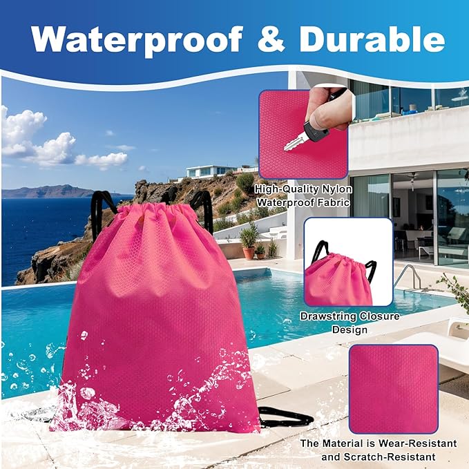 2-Pack Waterproof Drawstring Backpacks, Soccer-Texture Oxford Fabric, 16.9" × 13.8", Lightweight 0.19 lb Each, No Eyelets, Gym & Marathon Gear Sacks(Pink)