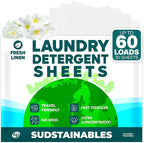 Sudstainables Laundry Detergent Sheets 60 Loads – Dissolvable Laundry Sheet for Washing Machines, Compact Alternative to Liquid & Powder Detergent, Travel-Friendly Soap | Fresh Linen