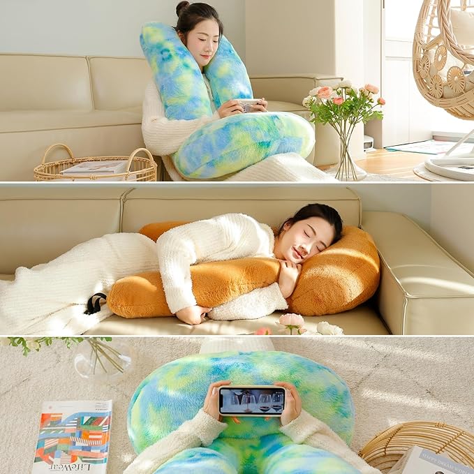 FHSGGP Travel Pillow Car Travel Sleep Support Pillow 2-in-1 Lap Pillow and Car Pillow with Neck and Body Support for Adults and Kids on Long Trips Kids Travel Pillow Black