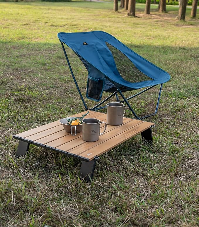 iClimb Ultralight Compact Mini Beach Picnic Folding Alu. Table with Carry Bag, Two Size (Nature - S)