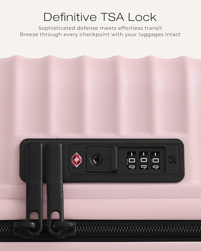 Coolife Hardside Luggage Upgrade Durable PC Lightweight Travel Suitcases with Dual Spinner Wheels & TSA Lock (Pink, Checked-Medium 24-Inch)