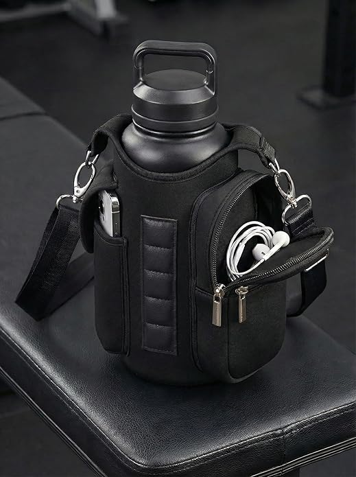 Magnetic Gym Bag for Women Men, Neoprene Water Bottle Carrier Bag with Strap fits 18-40oz, Crossbody Bag with Pockets