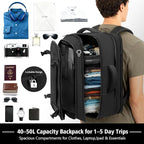 Ample Space Travel Backpack with LifetimeWarranty,Expandable Carry on Backpack with Cable Access Port,Fits 17.3"Laptop Notebook,Water Resistant Weekender Backpack Business Trips,Daily Travel,Black