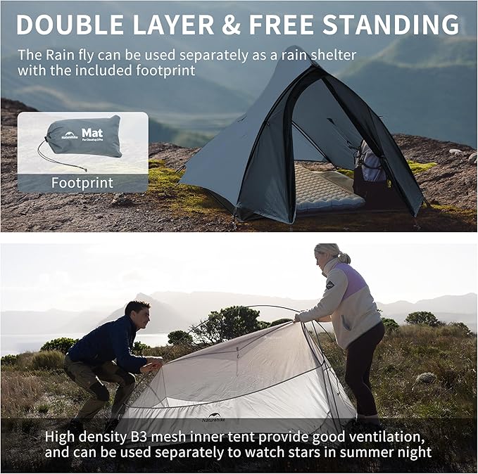 Naturehike Cloud-Up Tent Lightweight Backpacking Tent with Footprint - Free Standing Ultralight Camping Hiking Backpack Tents