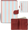 Slohif Passport Wallet Holder Cover for Travel - Women Men RFID Blocking Passport Book Case Protector, Blue Cute Stripe Leather Personalized Organizer Slim Carrier Boarding Pass Cards Slots