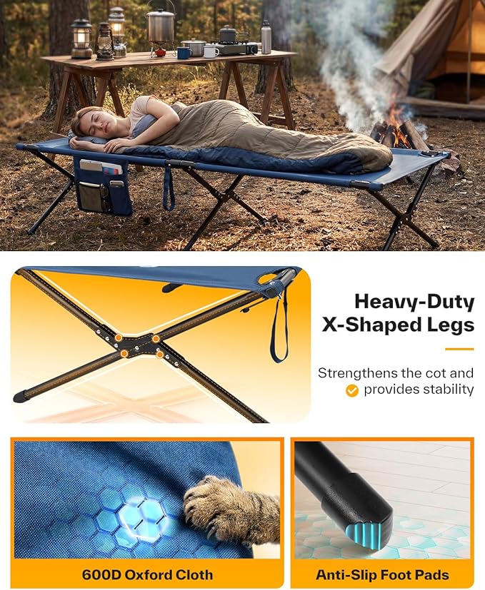 Sportneer Camping Cot, Military Cot Portable Camping Cots for Sleeping 78.3"x28.7"x14.6" Heavy Duty Folding Bed for Adults Teen Outdoor Travel Camping Tent Lounge Office Support 330 Lbs