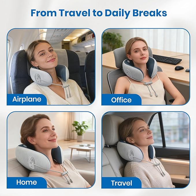 Medicane Neck Travel Pillow with Massage, Neck Pillows with Heat & Gentle Vibration Massage with Ergonomic Foam, Perfect for Airplane, Car, Office, Home, Pain Relief,Sleeping,Traveling,Long Flight