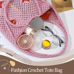 Premillow Crochet Beach Tote Bags, Stylish Mesh Beach Bags Shoulder Bag for Women, Cute Summer Vacation Boho Tote Bag