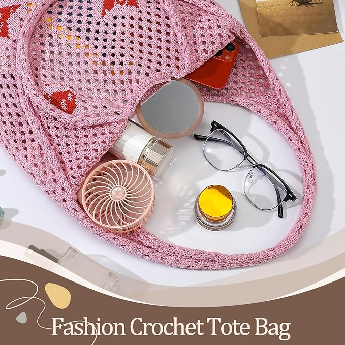 Premillow Crochet Beach Tote Bags, Stylish Mesh Beach Bags Shoulder Bag for Women, Cute Summer Vacation Boho Tote Bag