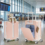 TABU 20" Carry on Luggage with Seat for Kids & Adults，Front-Opening Hardshell Carry On Suitcase with Double Handles & TSA Lock, Pink
