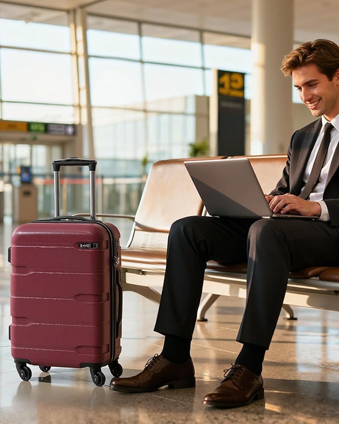 Coolife Carry On Luggage 22x14x9 Airline Approved Hardside PC+ABS Suitcase with TSA Lock, Lightweight Rolling Travel Luggage with Spinner Wheels(Radiant Pink, 20in)