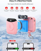 Portable Charger, 10000mAh 22.5W Fast Charging Power Bank with Built-in Cables, Travel Essentials Battery Pack with LED Display for iPhone, Portable iWatch Charger for 11/10/9/8/7/6/5/4/SE/Ultra Pink