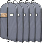 BALEINE 5PK Heavy Duty Garment Bag with Shoe Storage Travel Bag for Dresses, Suit, Coats Travel Essential (54", Grey)