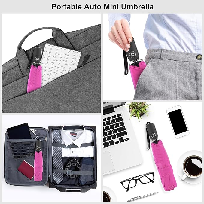 Compact Travel Umbrella for Purse - Flat Handle, Waterproof for Light Rain