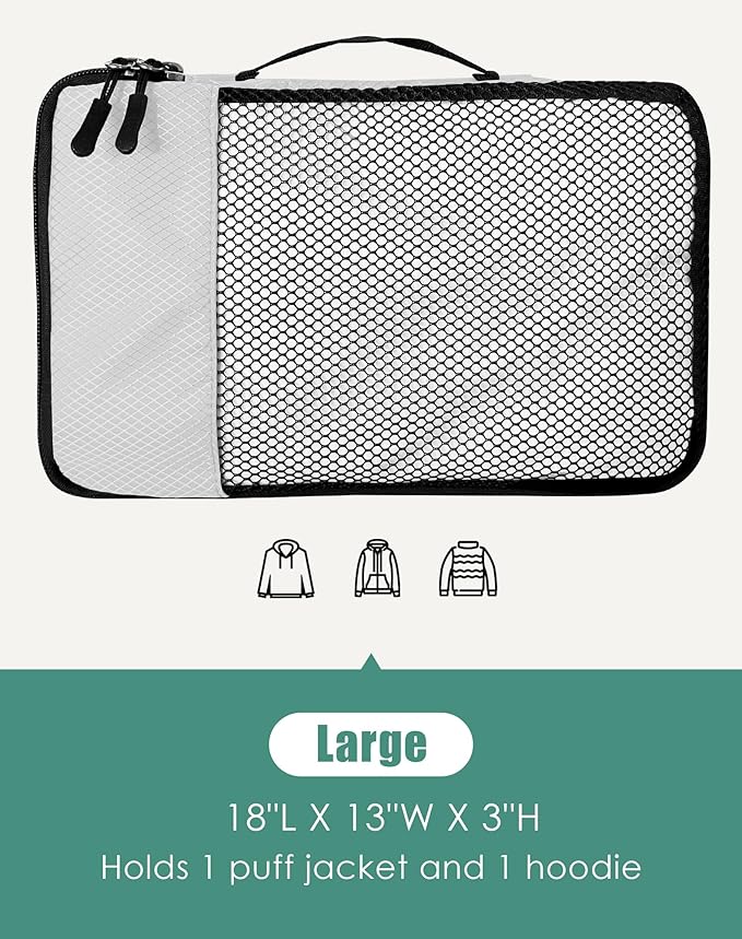 WTREE 4-Piece Packing Cubes Travel Accessories Set for Suitcases - Luggage Organizer Bags with Double Zipper - Mesh Top - Large - Beige
