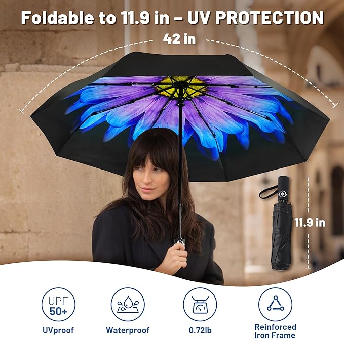 SY COMPACT Umbrella Automatic Travel Waterproof Light Folding Umbrellas Easy Carry for Women and Men