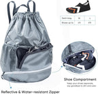 Swim Beach Sports Drawstring Backpack - Gym Bag with Shoes Compartment and Waterproof Pocket for Gym Accessories, Swim Essentials - Kids Mens Beach Workout Bag