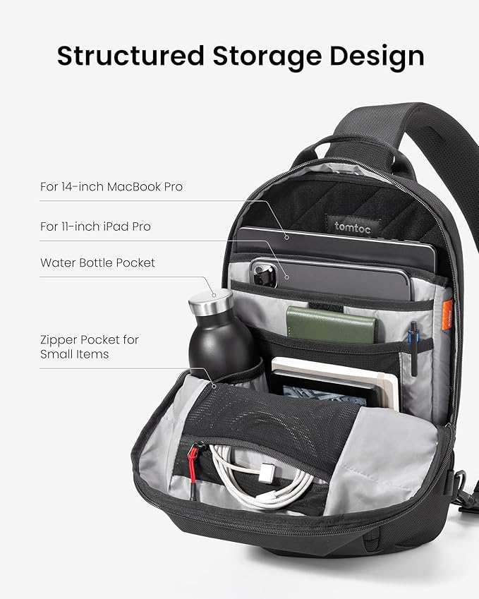 tomtoc 7L Sling Backpack Crossbody Bag for Men Women, EDC Daypack Chest Shoulder bag for 14-inch MacBook Pro M5 Pro/Max, 13" MacBook Air/Neo, 13" iPad Air M4/Pro M5, Organized, Daily Use, Work, Travel