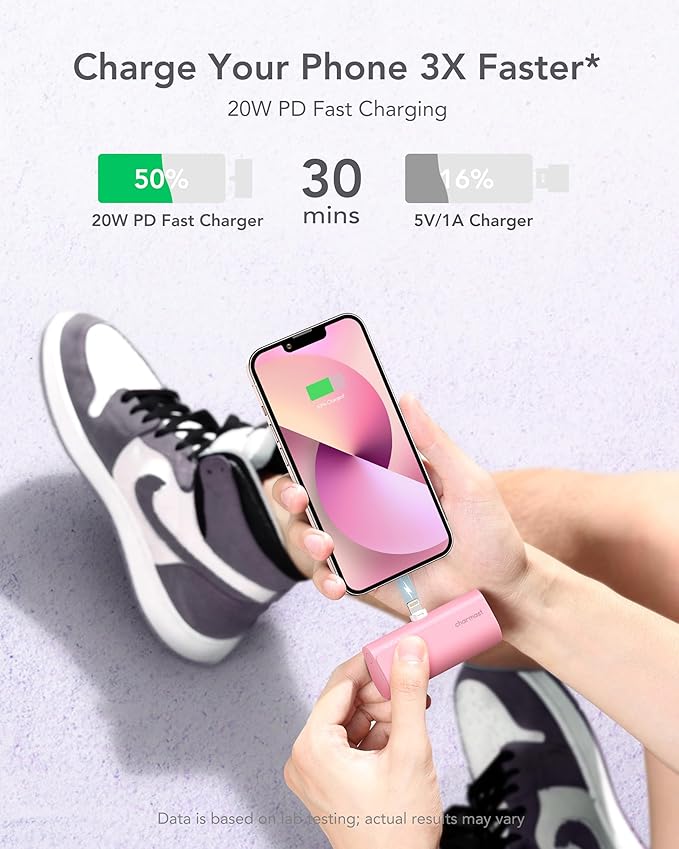 charmast Small Portable Charger for iPhone, Ultra-Compact 20W PD Fast Charging Power Bank 5000mAh, Mini Battery Pack for iPhone 14/14 Pro Max/13/13 Pro Max/12/12 Pro Max/11/XR/X/8/7/6 etc
