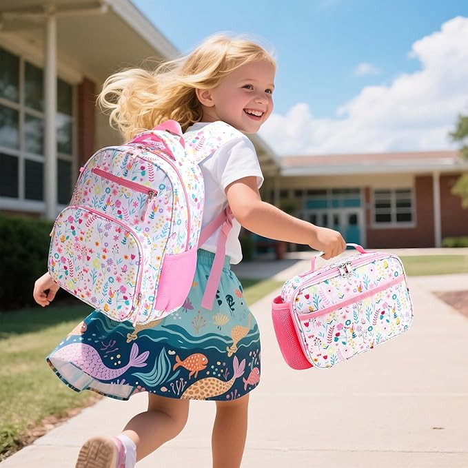 RHCPFOVR Kids Backpack for Girls - Girls Backpack 3-8 Ages Flower for Kids 15 Inch School Bookbag for Kindergarten Elementary School Bookbag for Girl 1st 2nd Grade