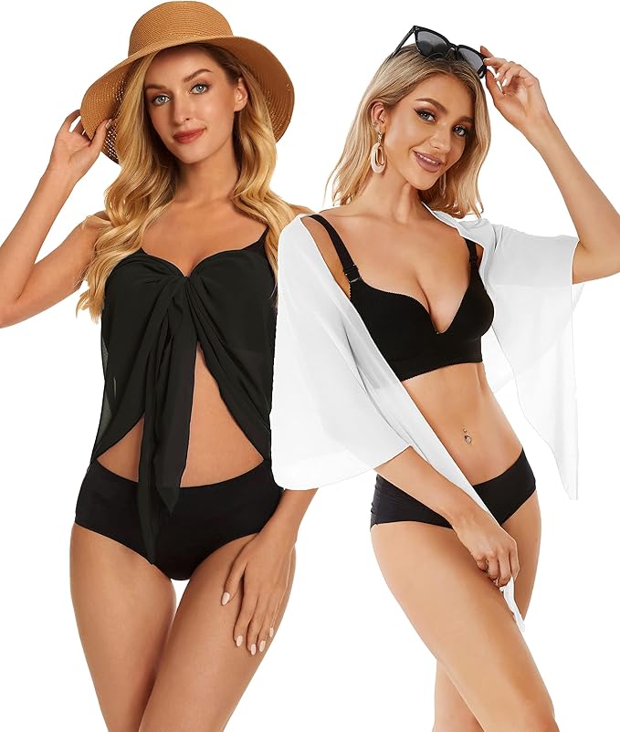 CHICGAL 2 Pieces Women Beach Sarong Bathing Suit Wrap Skirt Sheer Bikini Swimsuit Cover Ups for Swimwear