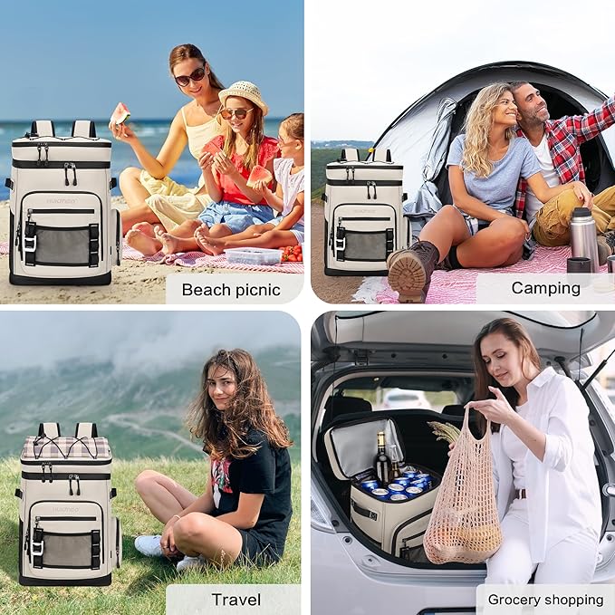 Hulongo Large Waterproof Insulated Cooler Backpack for Men & Women, Leak Proof Cooler Backpack for Camping, Beach, Fishing, Picnic, Travel, Outdoor, 30L, 48Cans