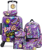 Rosamo Kid’s Luggage Set 6 Piece Suitcase Set 16" Hardside Luggage with Spinner Wheels Girls Boys Carry on Luggage Travel Rolling Luggage Airline Approved (Emoji)