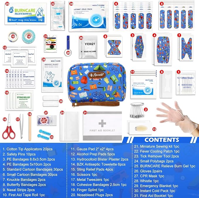 Portable Travel First Aid Kit for Kids and Adults, 143 Pieces All-Purpose Emergency First Aid Kit for Home, Car, Diaper Bag, Survival, Camping, Hiking, and More