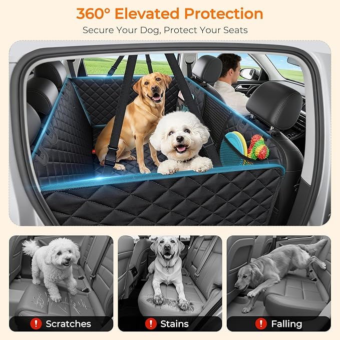 URPOWER 2026 Upgraded Back Seat Extender for Dogs - Large Hard Bottom Dog Car Seat Cover Holds 550lbs, Waterproof Dog Hammock Pet Bed with High-Density Foam Non-Slip Backseat Protector