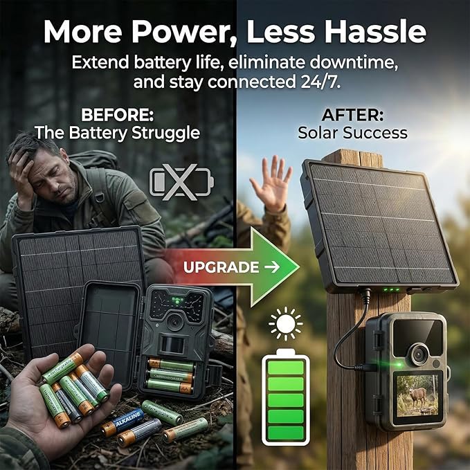 Solar Panel Charger Compatible with Reveal Cellular Trail Cameras X 2.0, X 3.0, X Pro 3.0, Gen 1, SK, XB | 12V Solar Power Supply with Built-in Rechargeable Battery