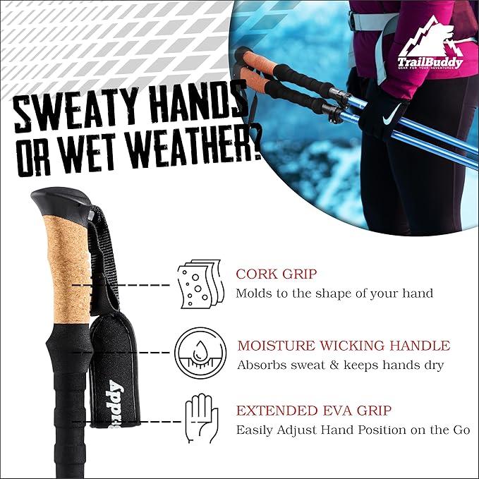 TrailBuddy Trekking Poles – Lightweight 7075 Aluminum Hiking Poles for Women, Men & Seniors – Collapsible Walking Sticks for Travel, Trails & Balance