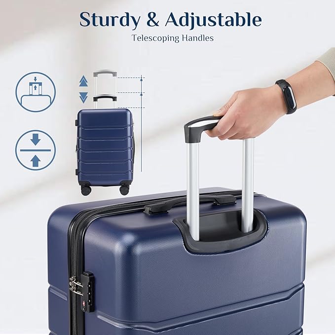 OLIXIS 3-Piece Luggage Set, Carry On Suitcases with Spinner Wheels, Expandable Travel Luggage with TSA Approved Lock & ABS Hard Shell, Blue, 20/24/28 Inch