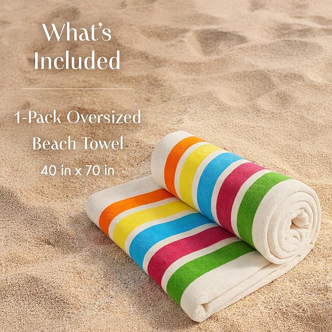Loon & Lake Luxury Oversized Beach Towels - Retro Stripes| Oversized 40" x 70" | Crafted from 100% Combed Cotton | Ultra Plush & Super Soft | Retro Collection 1984