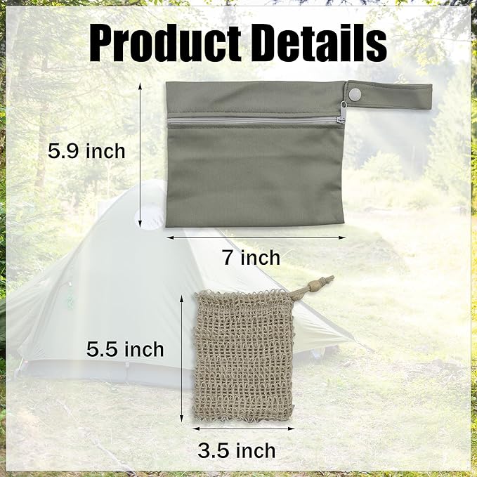 Aogigigio 2Set Travel Soap Bar Case - 2 Soap Bags & 2 Foaming Nets,Waterproof & Leakproof Bag With Natural Cotton-Linen Soap Foaming Net,Portable Quick-Dry Waterproof Bag for Travel & Camping