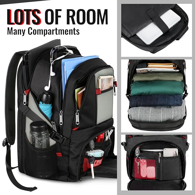YOREPEK Large Backpack for Men, Extra Large Laptop Backpacks for Men Women, Water Resistant Travel Backpack Airline Approved Business Work Bag Fits 18.4 Inch Computer, Black