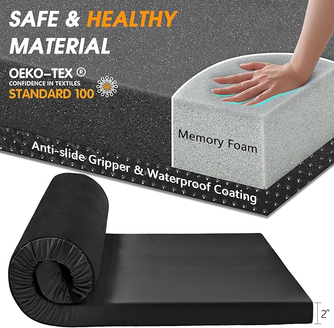 CYMULA Camping Cot Mattress 2in Memory Foam Sleeping Pad,Soft Warm Non-Slip Camping Mattress Topper with Retaining for Adults,Portable Roll up Pad for Travel（only Mattress）