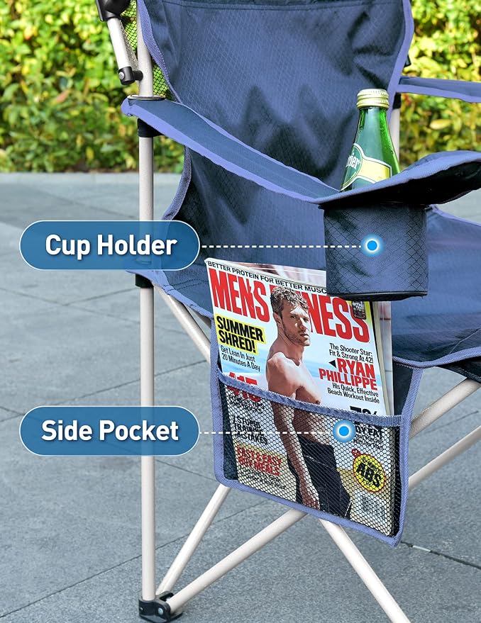 Docusvect 2 Pack Beach Chair with Canopy Shade, Folding Camping Chair with Canopy with Cup Holder, Side Pocket for Camp, Beach, Tailgates, Fishing - Support 330 LBS