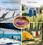 Portable Clothesline with 12 Clips - Extends 12ft, Heavy Duty Stainless Steel Hooks, Windproof for Travel/Camping/Indoor Use, Purple