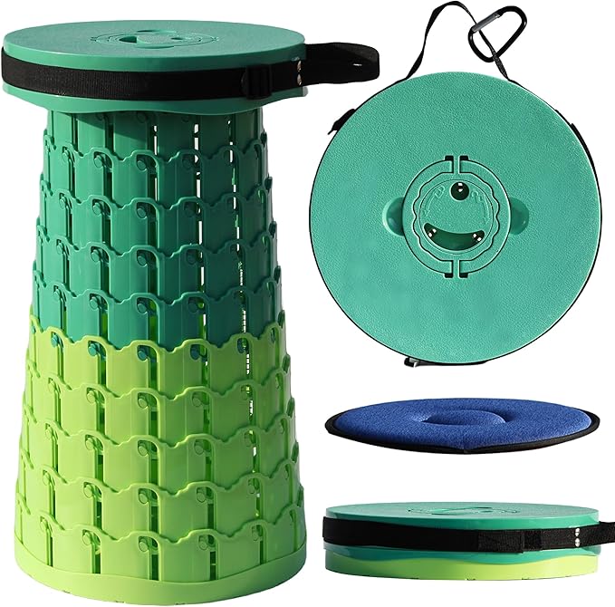 ALEVMOOM Upgraded XXL 50 Portable Collapsible Stool with Cushion,Telescoping Folding Stool for Adults,Yet More Sturdy Camping Stool with Load Capacity 1000lbs,for Outdoor Garden Hiking BBQ